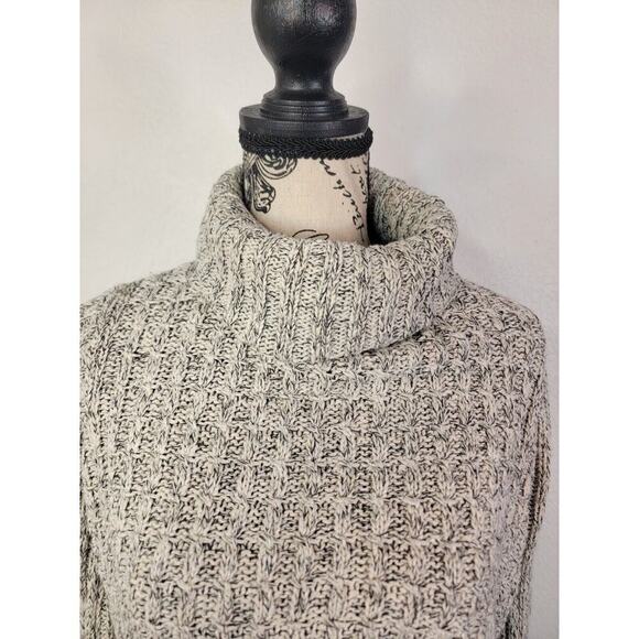 Free People Sweater Small Marled Ivory Combo Twisted Cable T-Neck Long Sleeves - Picture 4 of 12